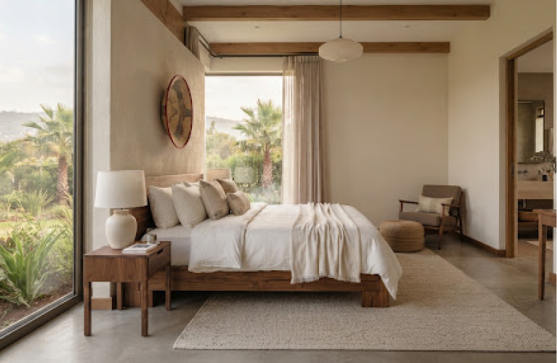 Eco-Lodge bedroom with garden light